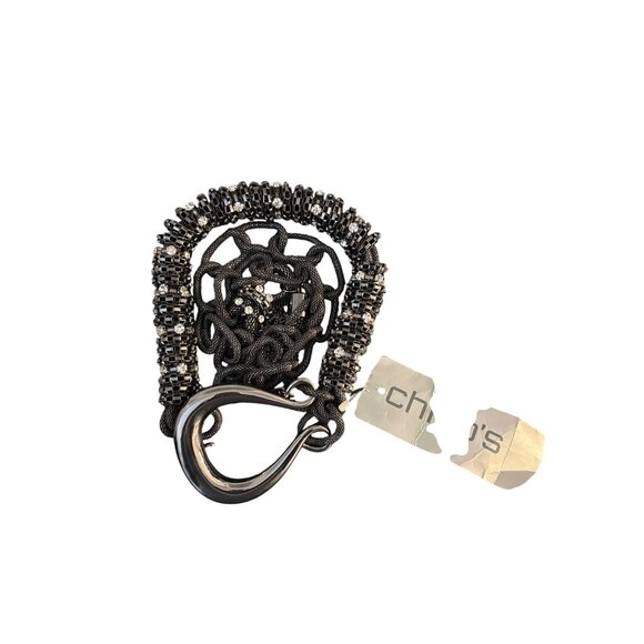 Chico's Women's Horseshoe with Rhinestones Hematite Chain Belt Size S/M NWT - Picture 1 of 6